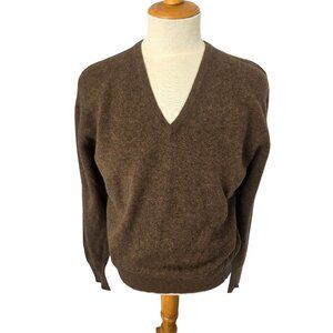 Vintage Scottish Flag Hawick Lambswool V-Neck Sweater Mens Sz S/M Brown 70s/80s